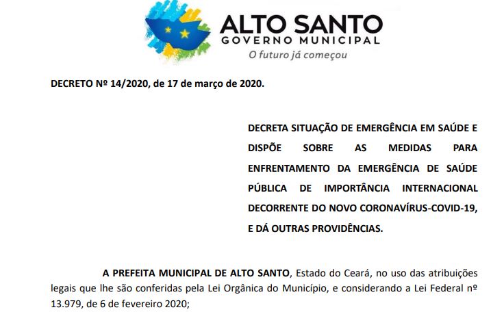 O munícipio de Alto Santo é mais um no Vale do Jaguaribe a decretar situação de emergência na saúde