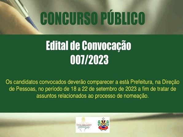 Convocação de Candidatos do Concurso Público da Prefeitura Municipal de Quixeré